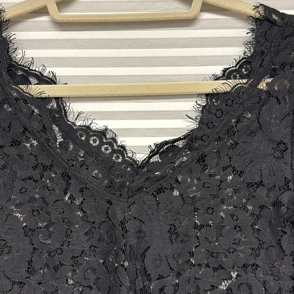 Joie Nevina Black Lace Scalloped Eyelash Trim Short Sleeve Top Blouse - Picture 8 of 14